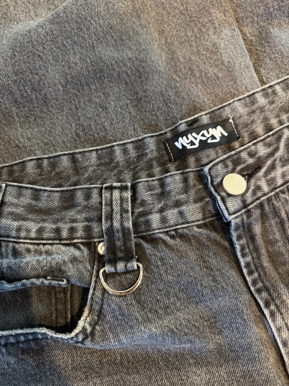 NYXYN Faded Black baggy superwide leg Denim Jeans with D-Ring Detail 34x29